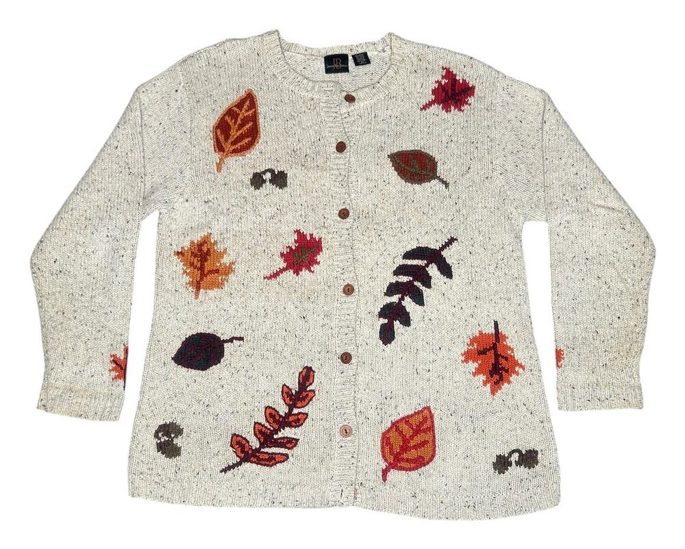 Vintage 90s Jenny Buchanan Autumn Leaves Knit Cardigan Sweater